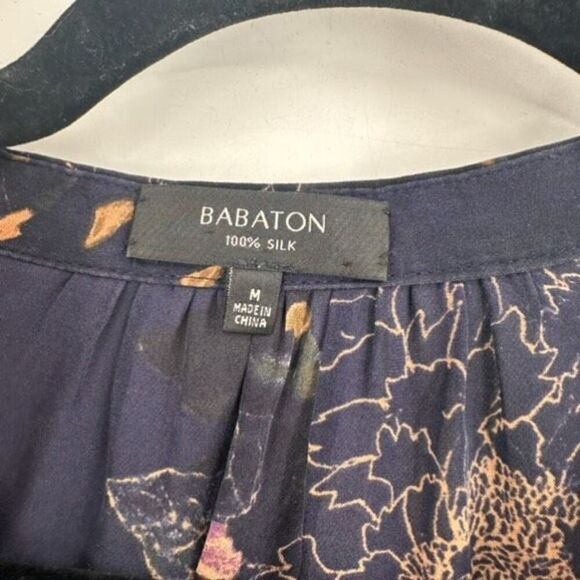 Babaton Aritzia Women's Floral Silk Benedict Sleeveless Shirt Dress Navy Medium - Picture 6 of 13